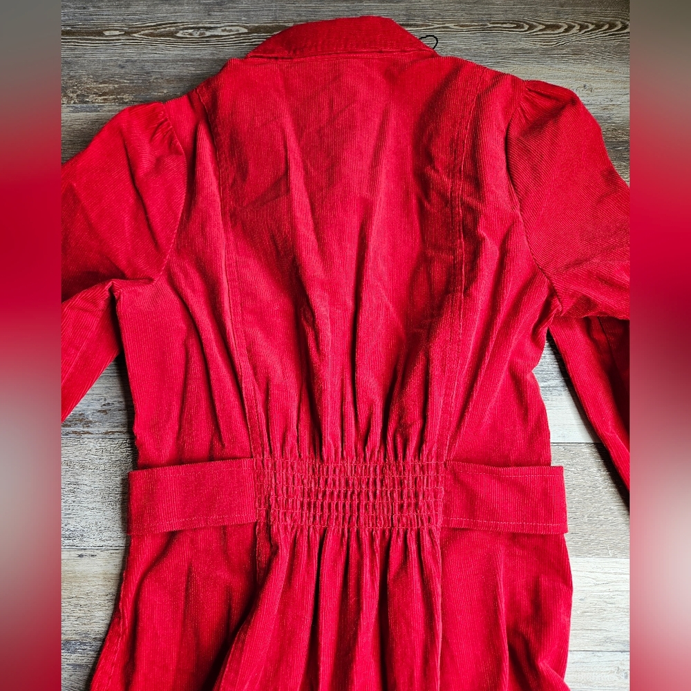 ME+EM Red Fluid Cord Gold Button Midi Shirt Dress Size 2 - Picture 10 of 14